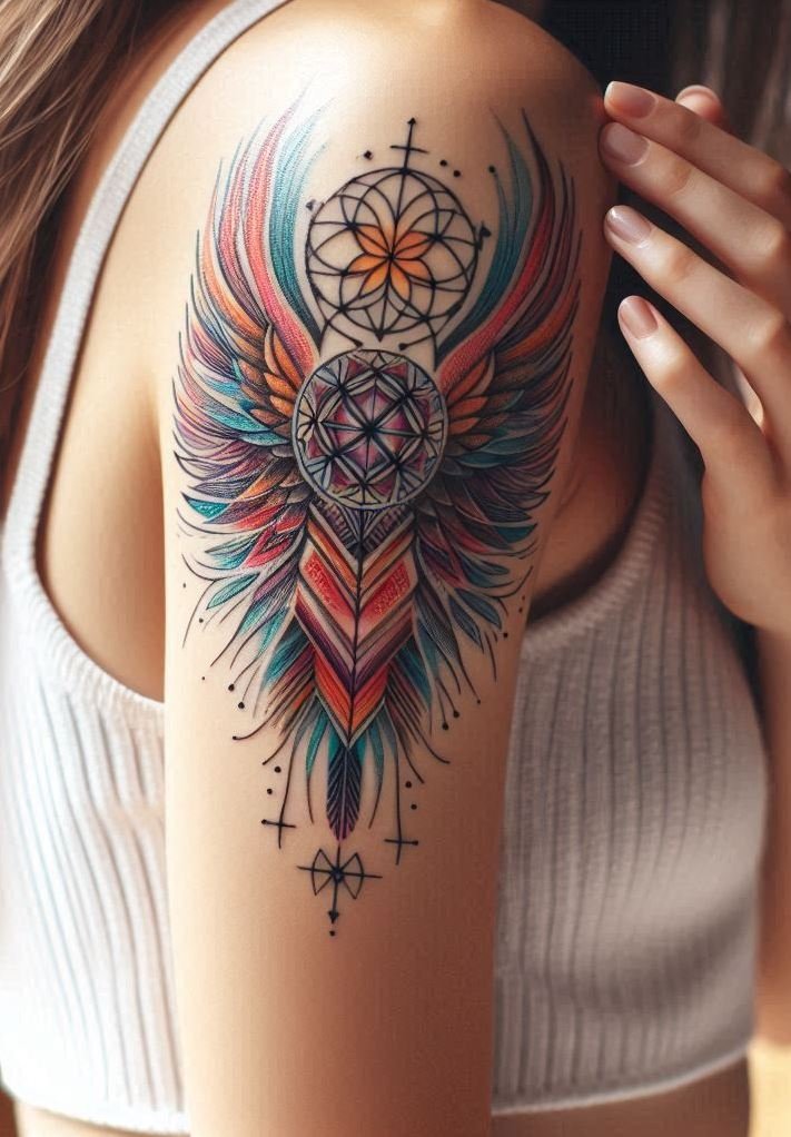 Fly true and align deep—these sacred geometry wing tattoos are built for souls that seek symmetry and a little skyward sparkle.