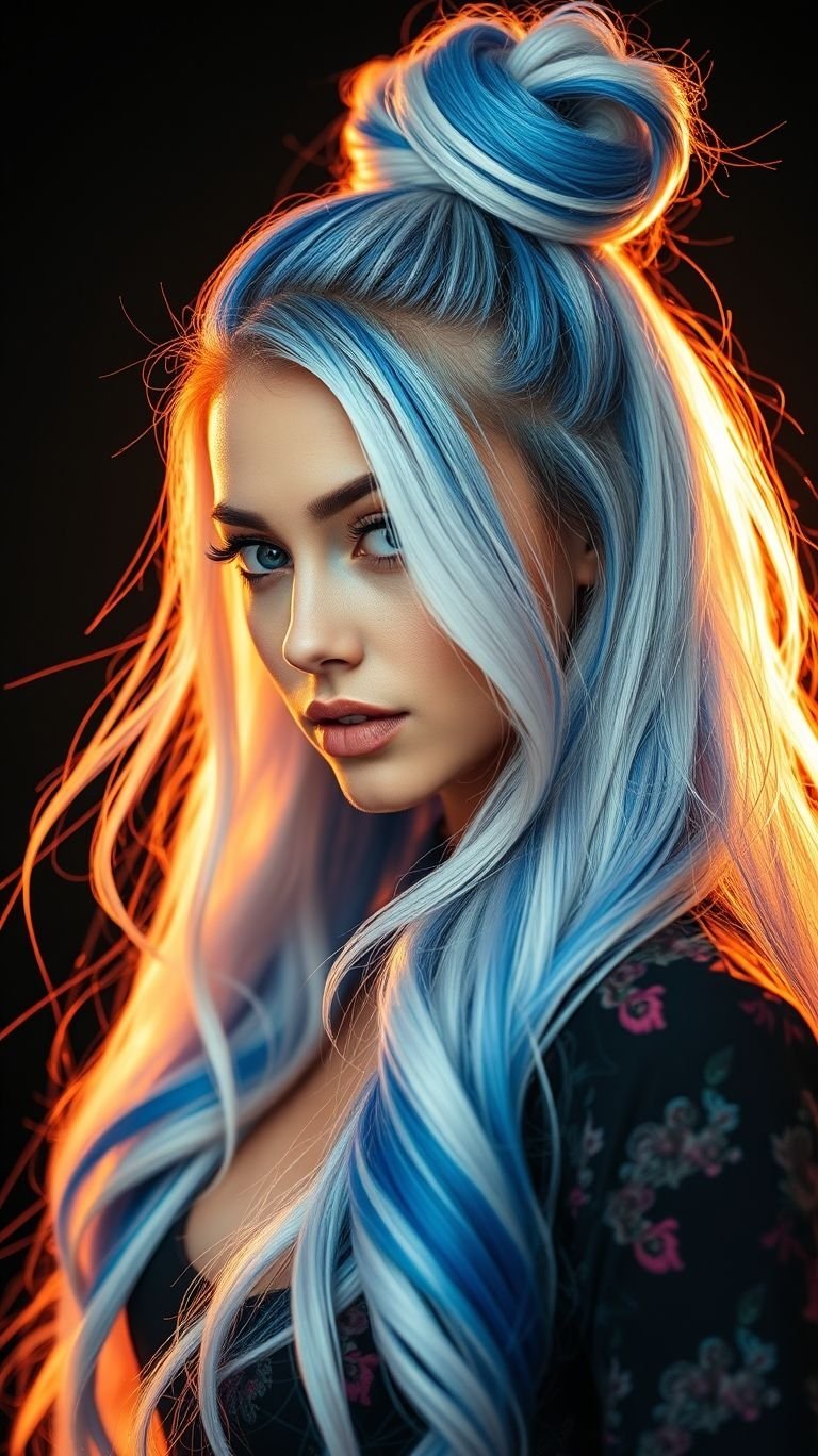 Neon Frost Fusion Where silver meets electric blue, expect a snowstorm with serious voltage. This ombre twist is colder than your ex’s texts and hotter than your weekend plans.