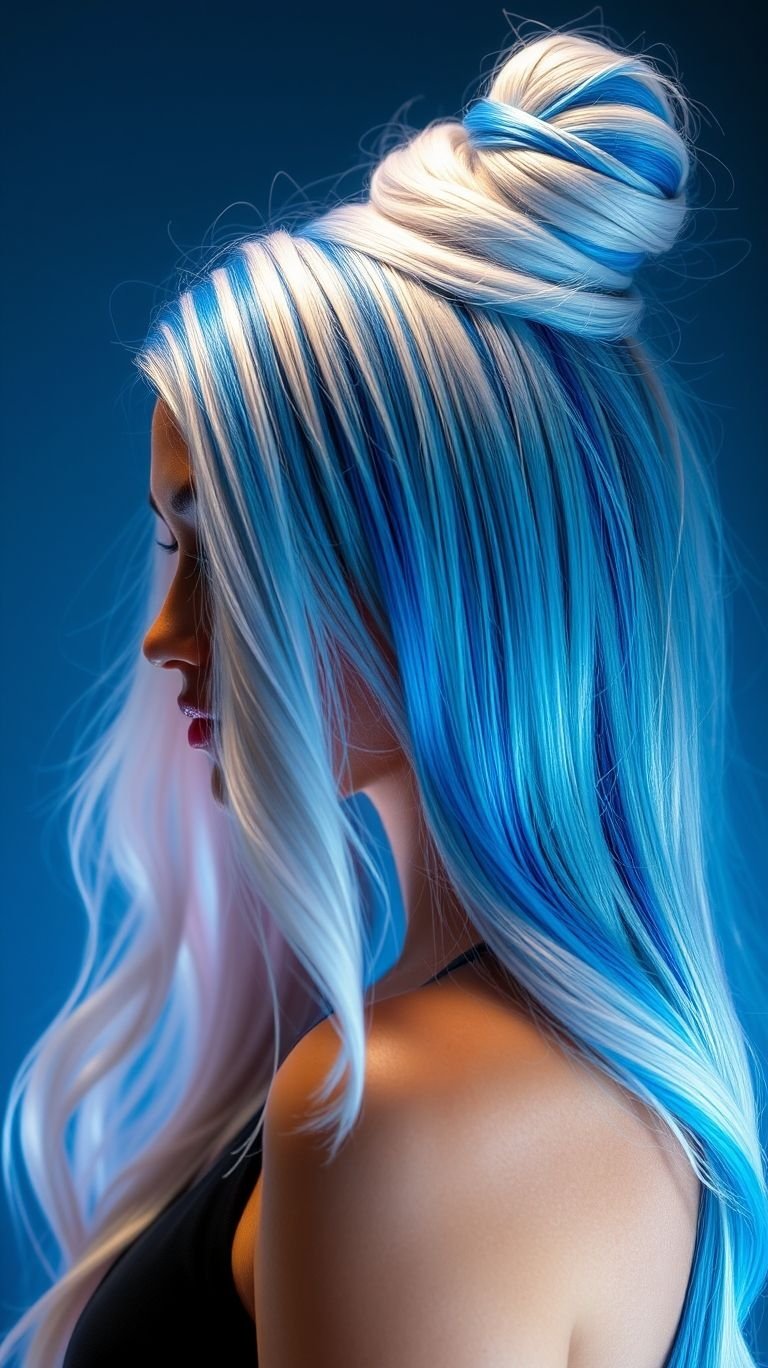Ice Queen Voltage This ombre look doesn’t whisper—it zaps. With silver elegance and blue bite, your high bun turns heads like it's casting spells on the sidewalk.
