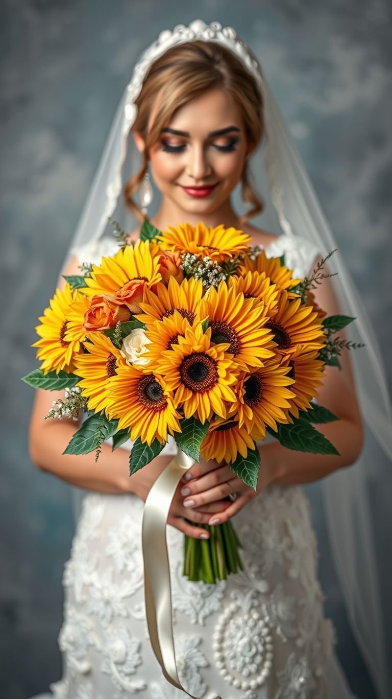 Who says bridal bouquets have to whisper? This sunflower stunner belts out joy like it’s the star of a summer musical.