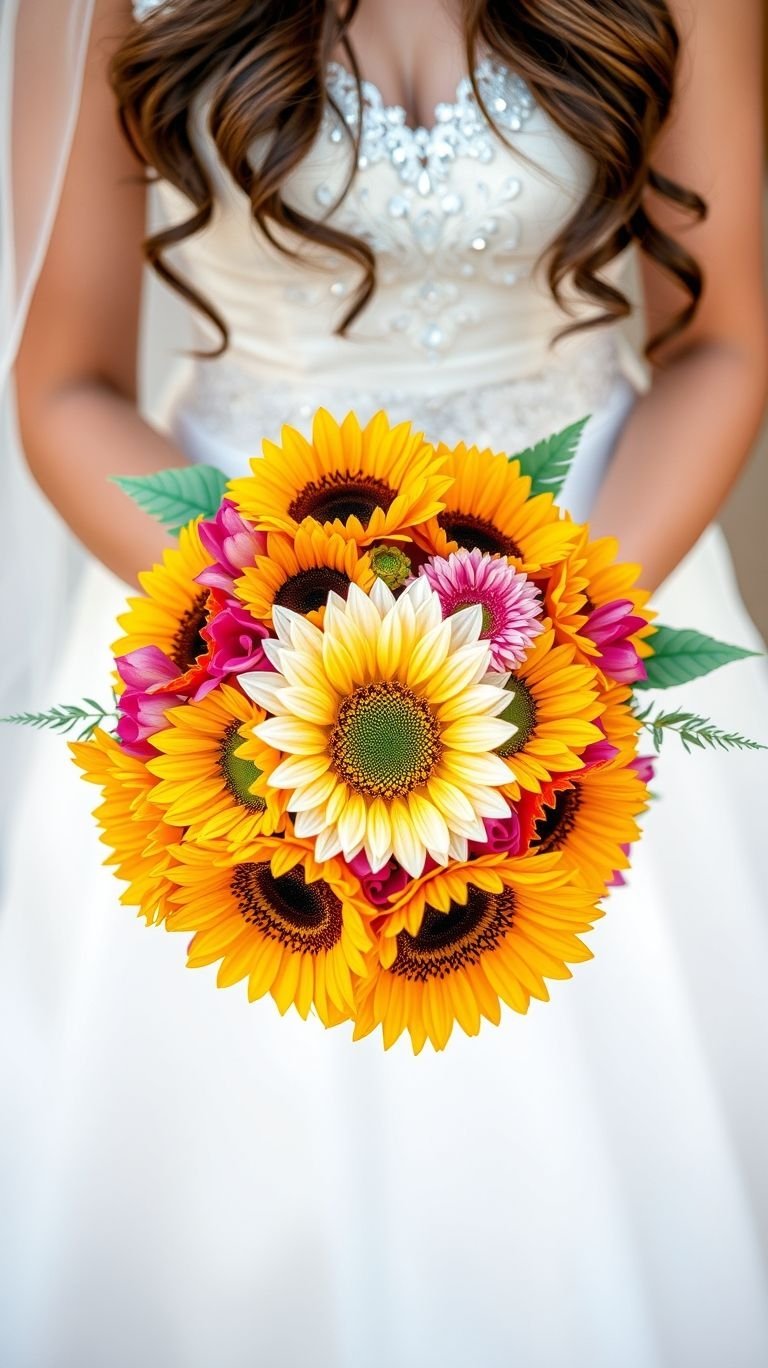 If happiness had petals, it’d be a sunflower. This bouquet makes “I do” feel like summer break and lemonade kisses.