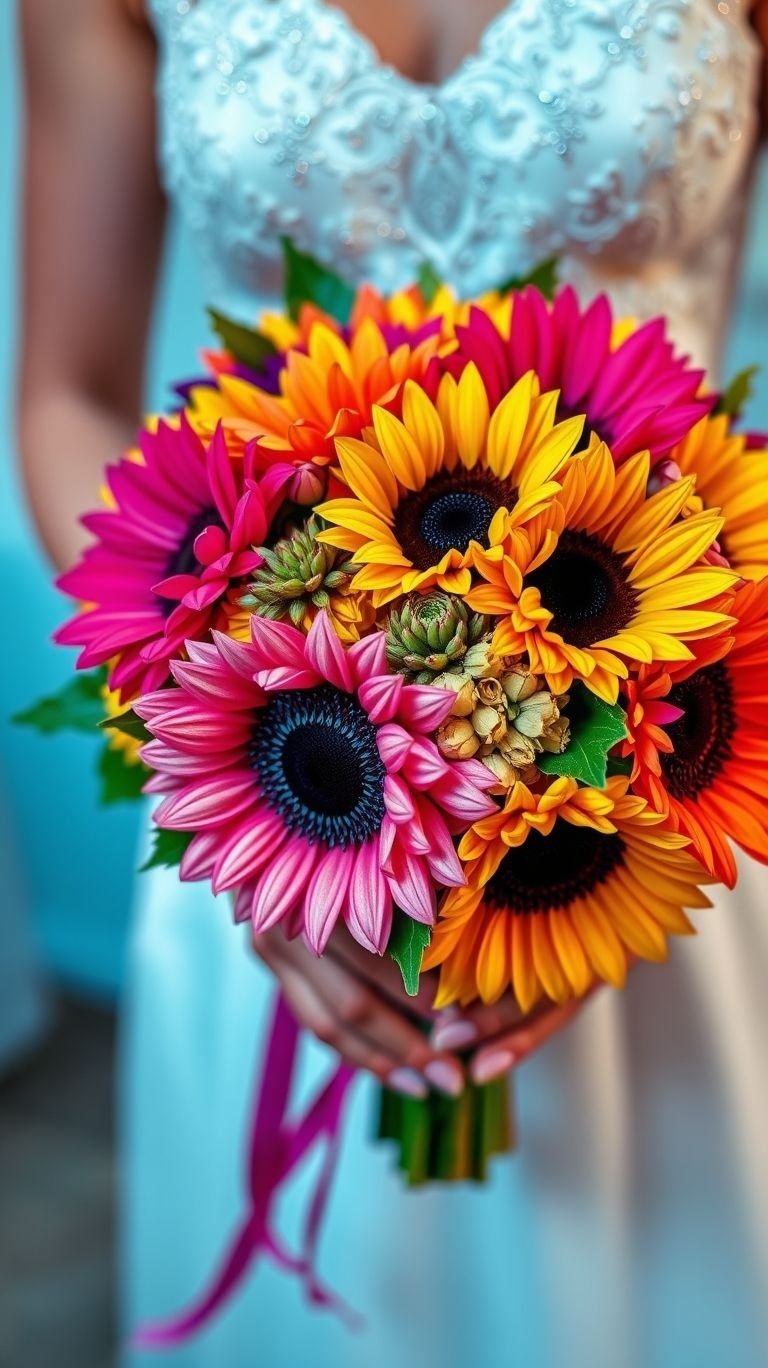 Sunflower bouquet: because your wedding deserves the kind of glow that sunglasses envy.