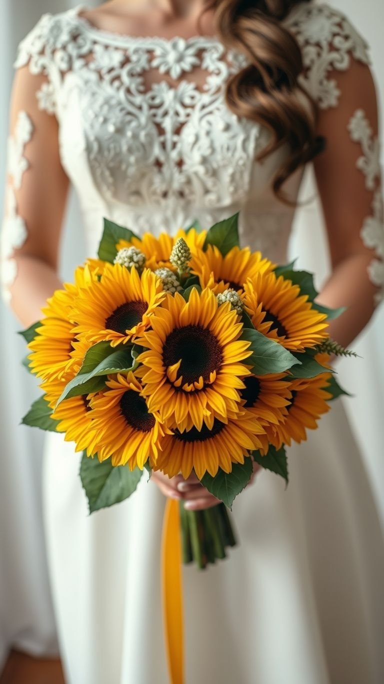 Sunflowers in a wedding bouquet are basically nature’s way of saying, “You’re radiant and you know it.”