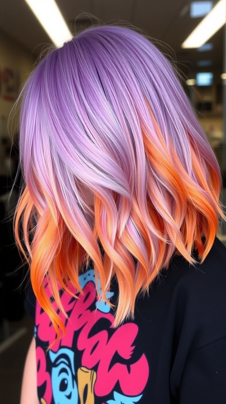 Hair Color Ideas: The Ultimate Guide to a Stunning Transformation | Pocoko Ready to channel your inner magic? This stunning look is pure fantasy brought to life. The deep amethyst roots melting into fiery ends are powerful and unforgettable Hair Color Ideas for anyone looking to make a head-turning statement.