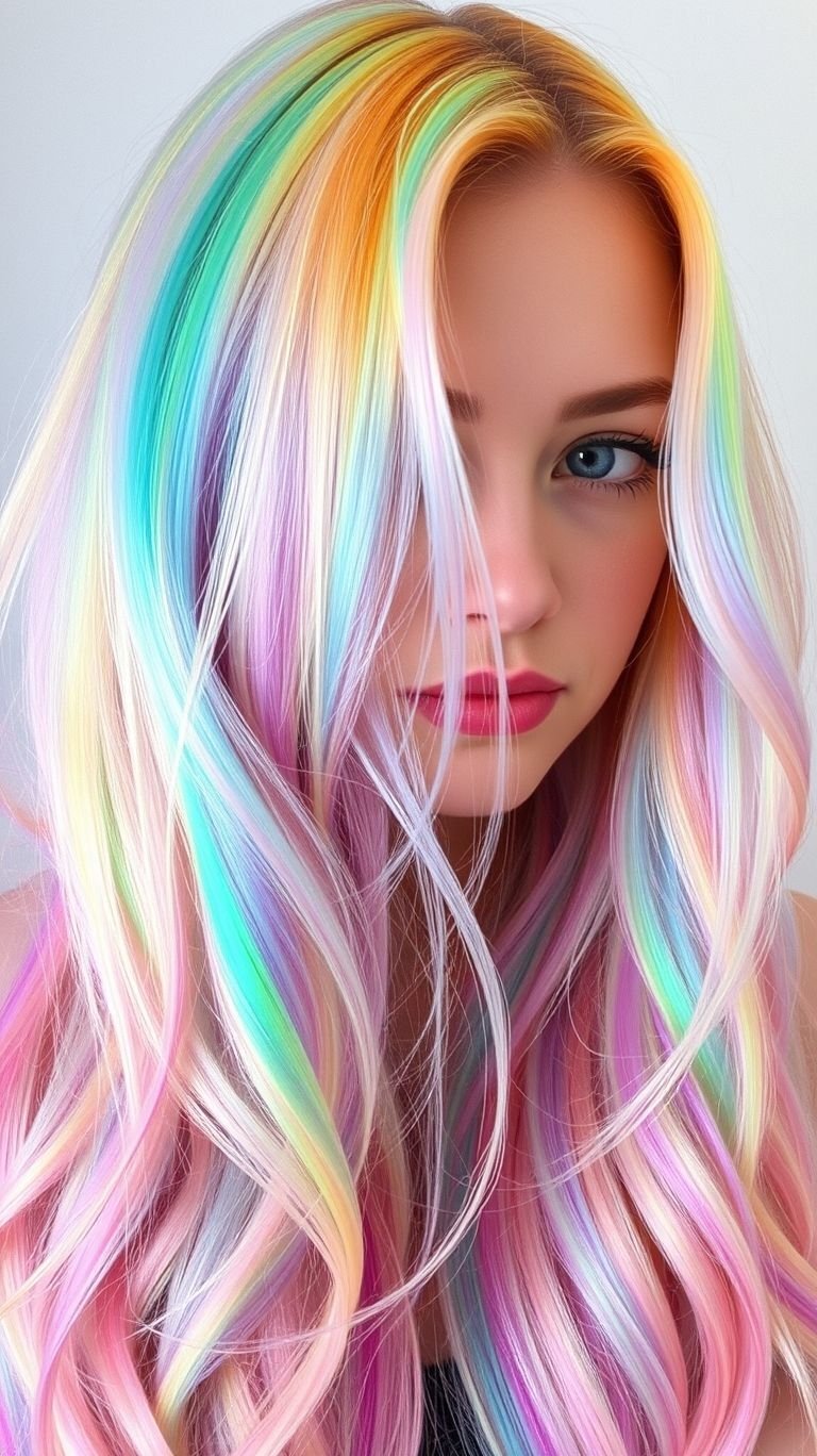 Hair Color Ideas: The Ultimate Guide to a Stunning Transformation | Pocoko Turn your hair into a delicate, wearable masterpiece. The beautiful way these pastel colors melt together makes for truly artistic Hair Color Ideas. It's like having a soft-focus sunset in your hair.