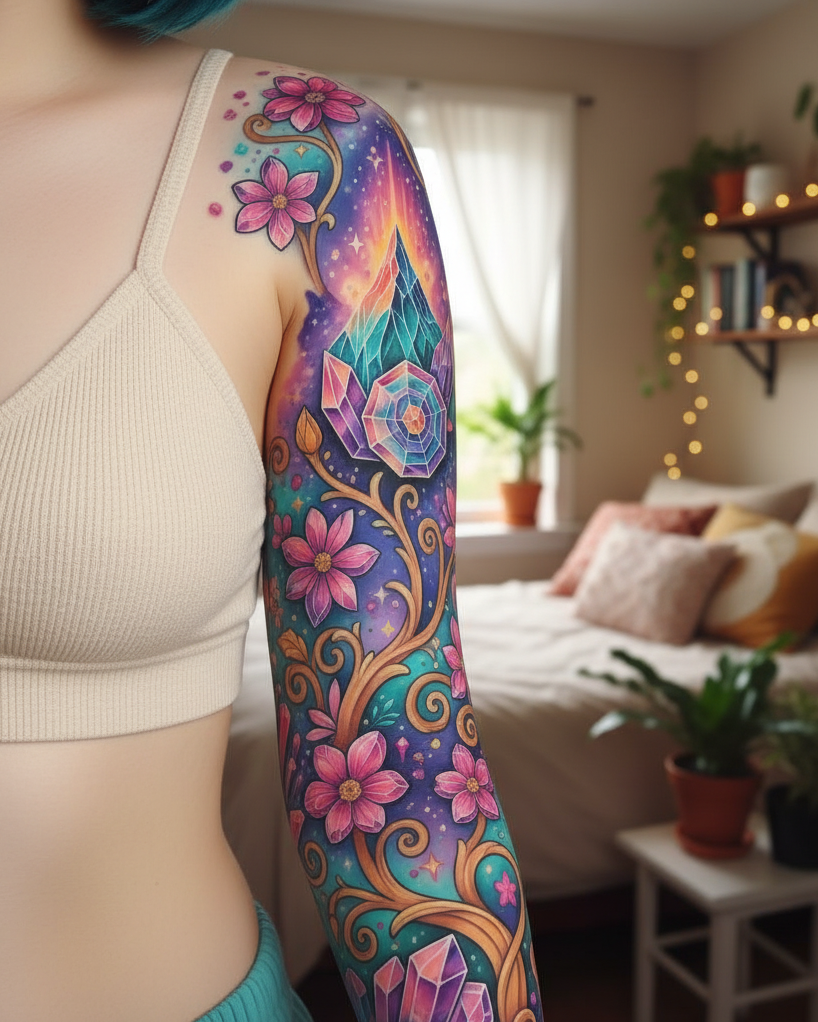 Magical Tattoos for Women: Simple secrets to stunning body art | Pocoko These tattoos aren’t just pretty—they’re powerful. Crystal Mountain motifs make for Magical Tattoos for women who believe in grounded magic and sky-high dreams.