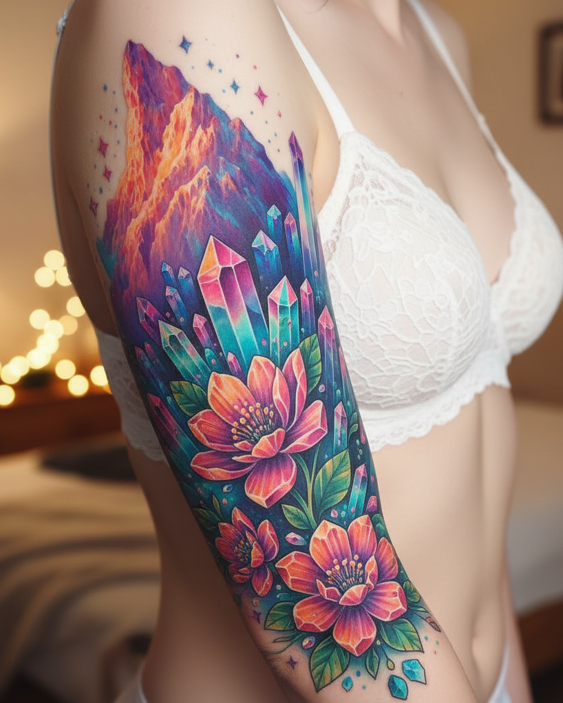 Magical Tattoos for Women: Simple secrets to stunning body art | Pocoko These tattoos sparkle with meaning and mystery. Crystal Mountain ink is perfect for Magical Tattoos for women who see beauty in every peak and prism.