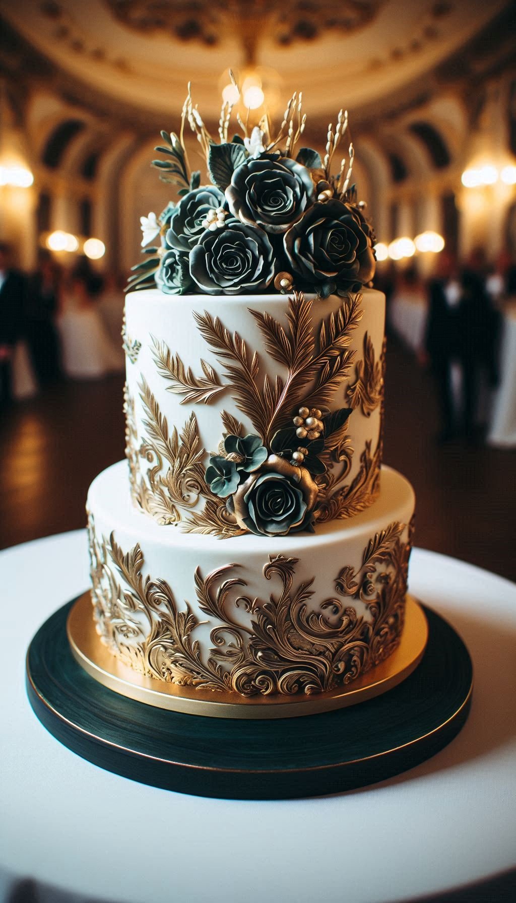 This isn't your grandmother's wedding cake, and that's exactly why it's so perfect. An emerald feather bloom design screams confidence, creativity, and a touch of wild romance for a truly one-of-a-kind wedding cake.