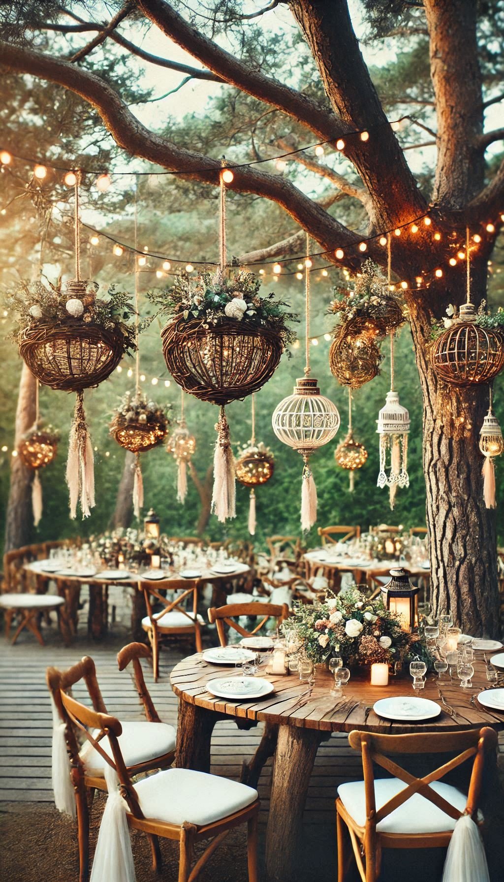Lanterns in trees are the rustic detail you didn’t know you needed. These wedding ideas are equal parts charming and cinematic.