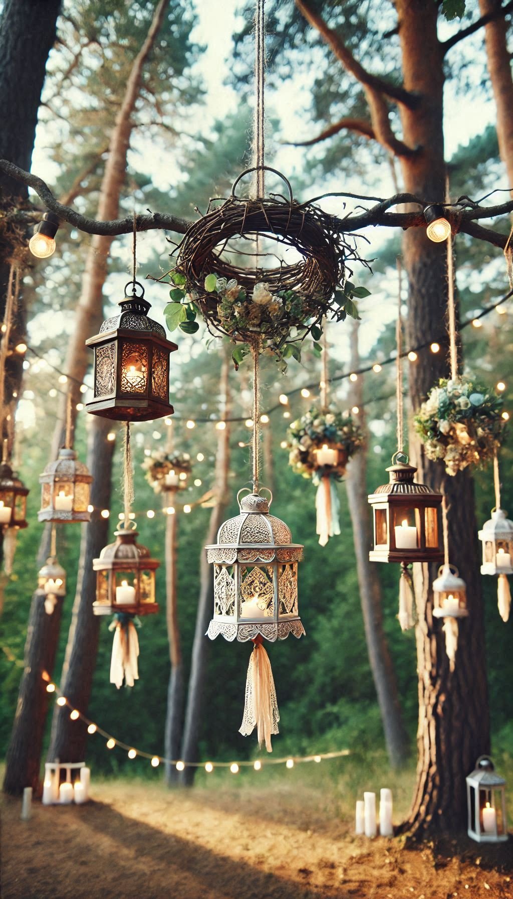 Wedding ideas that make your guests gasp? Try fairy lights in trees and watch the magic unfold.