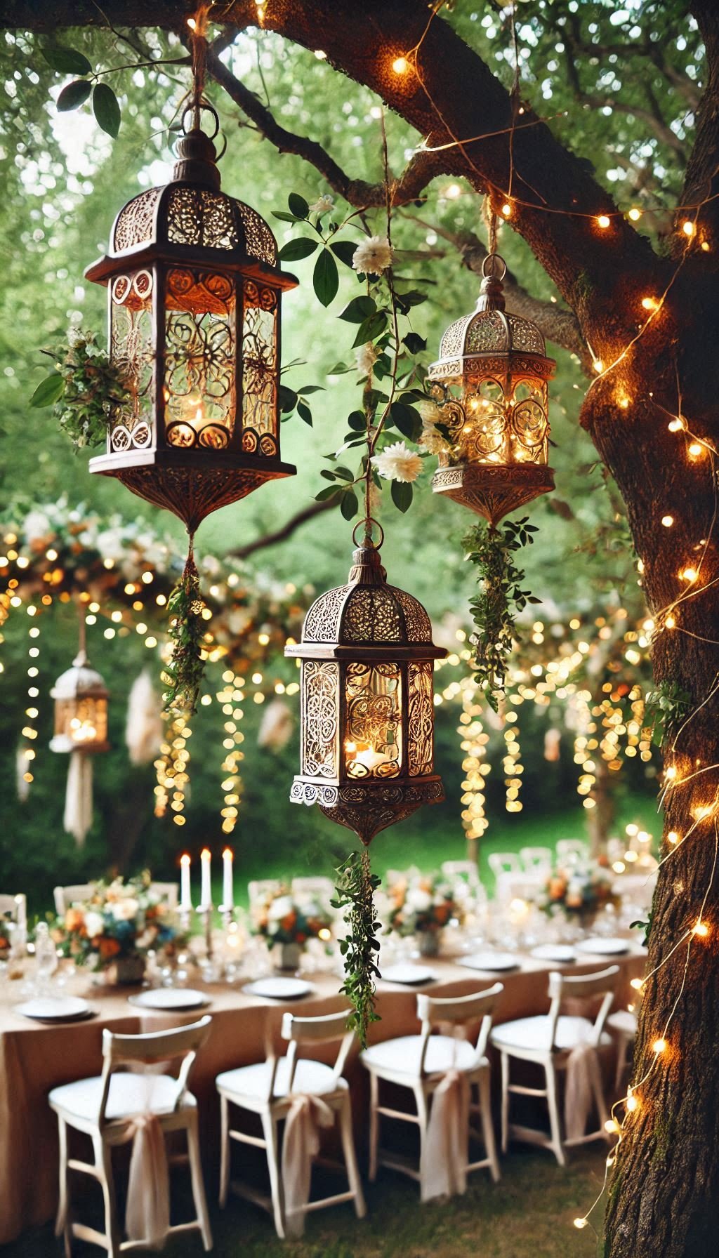 Hanging lanterns bring warmth and whimsy to your outdoor celebration. These wedding ideas are rustic elegance at its finest.