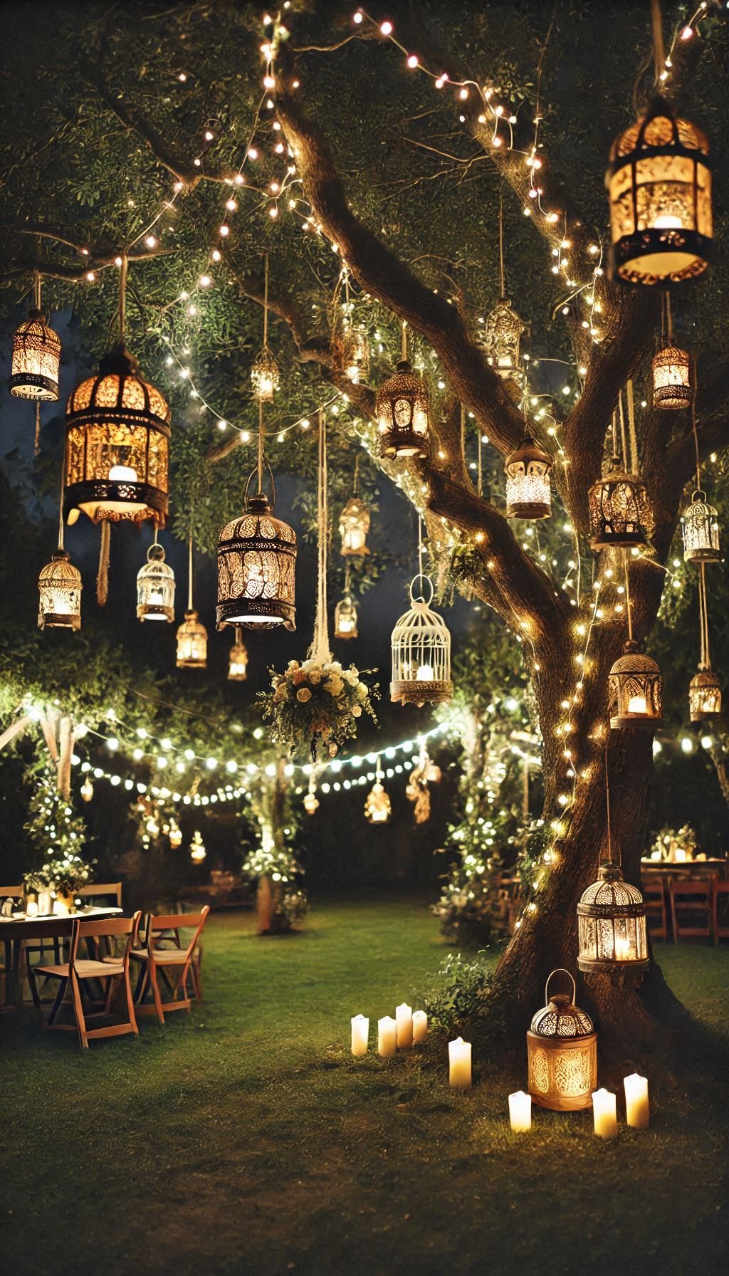 Wedding ideas that feel like a midsummer night’s dream? Lanterns in trees are your ticket to woodland wonder.