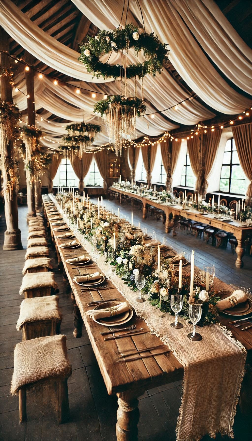 Long wooden tables and burlap runners? That’s rustic charm with a side of elegance. These wedding ideas are farmhouse fabulous and photo-ready.