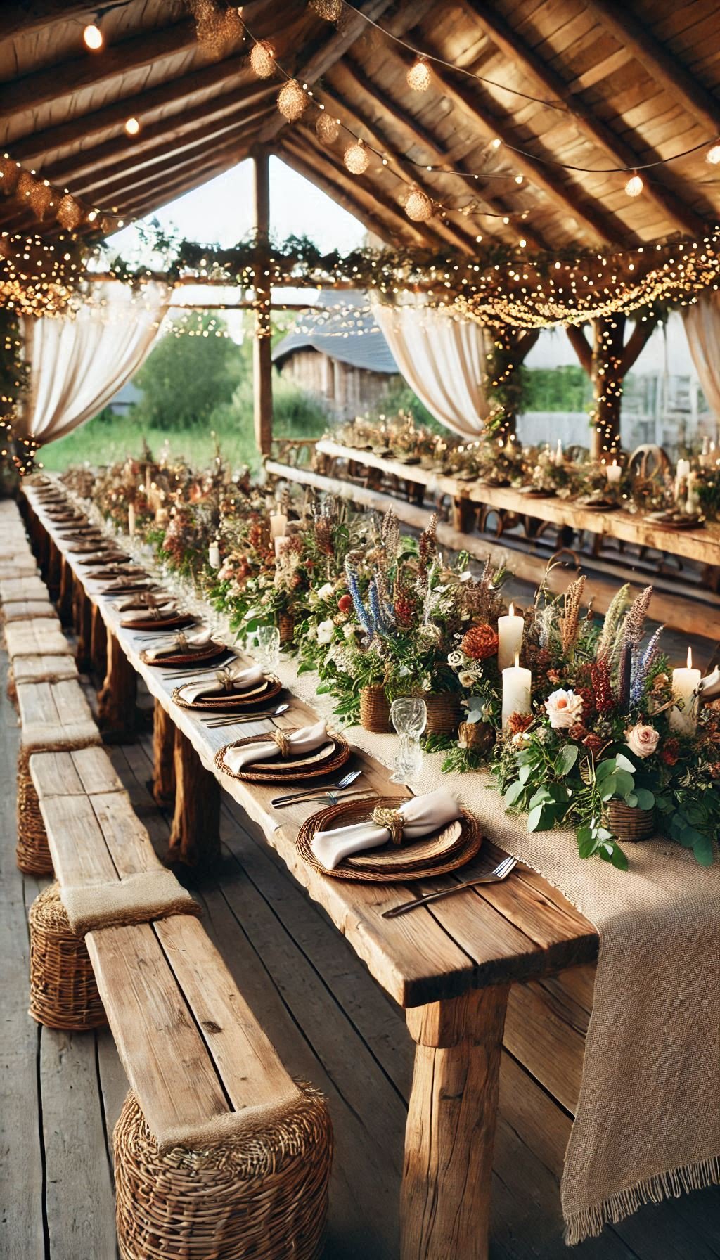 If you’re craving rustic elegance, these wedding ideas deliver. Burlap runners and wooden tables are the ultimate decor duo.