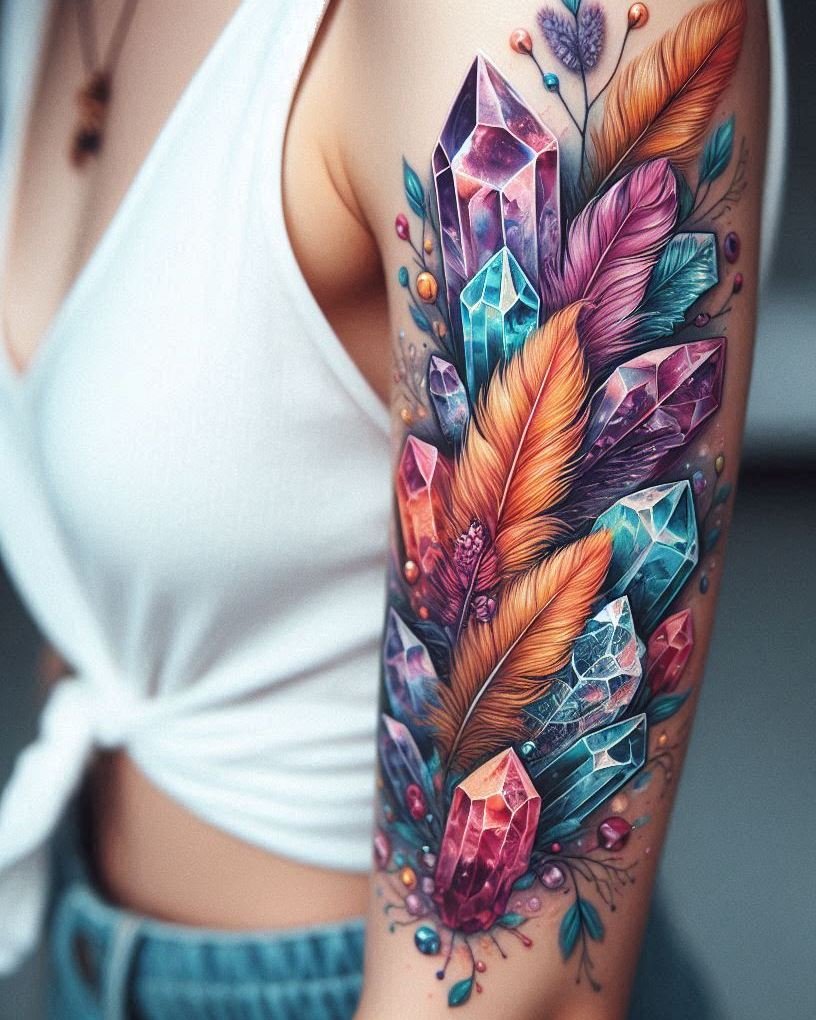 Magical Tattoos for Women: Simple secrets to stunning body art | Pocoko These Magic Crystals tattoos are pure energy on skin—bold, mystical, and totally mesmerizing. If you're into Tattoo designs that sparkle with intention, this one's a gem.