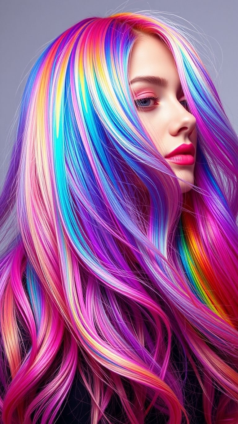 Hair Color Ideas: The Ultimate Guide to a Stunning Transformation | Pocoko Forget your morning coffee; this is the only jolt of pure energy your life needs. These electric neon rainbow melts are some of the most high-voltage Hair Color Ideas we've ever seen, guaranteed to supercharge your look.