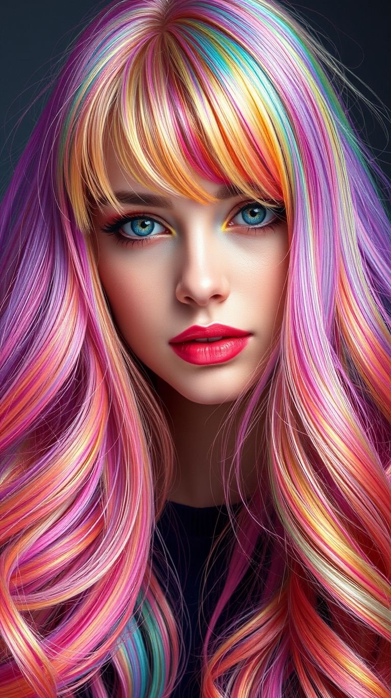 Hair Color Ideas: The Ultimate Guide to a Stunning Transformation | Pocoko If subtlety were a party, this hair would have respectfully declined the invitation. A neon rainbow melt is one of those gloriously loud and proud Hair Color Ideas for people who love making a statement.