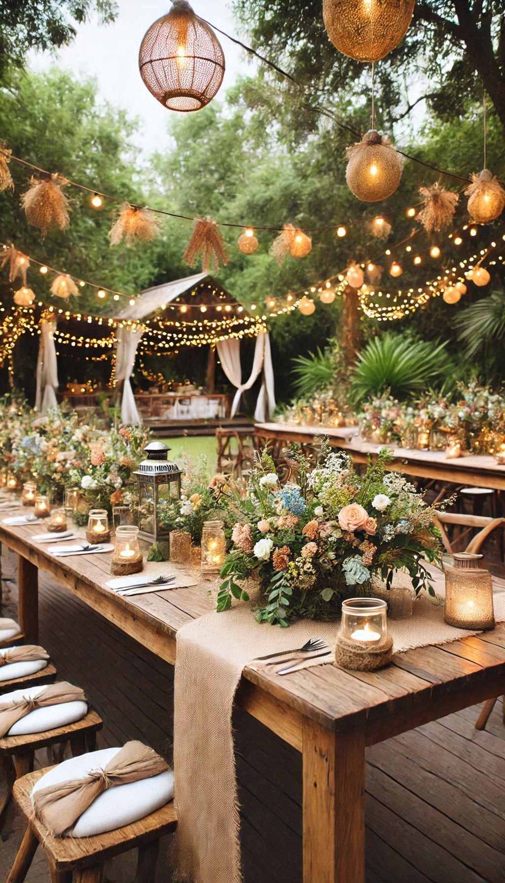 Flowers meet farmhouse flair in these wedding ideas. Your guests won’t know whether to eat or just admire the setup.