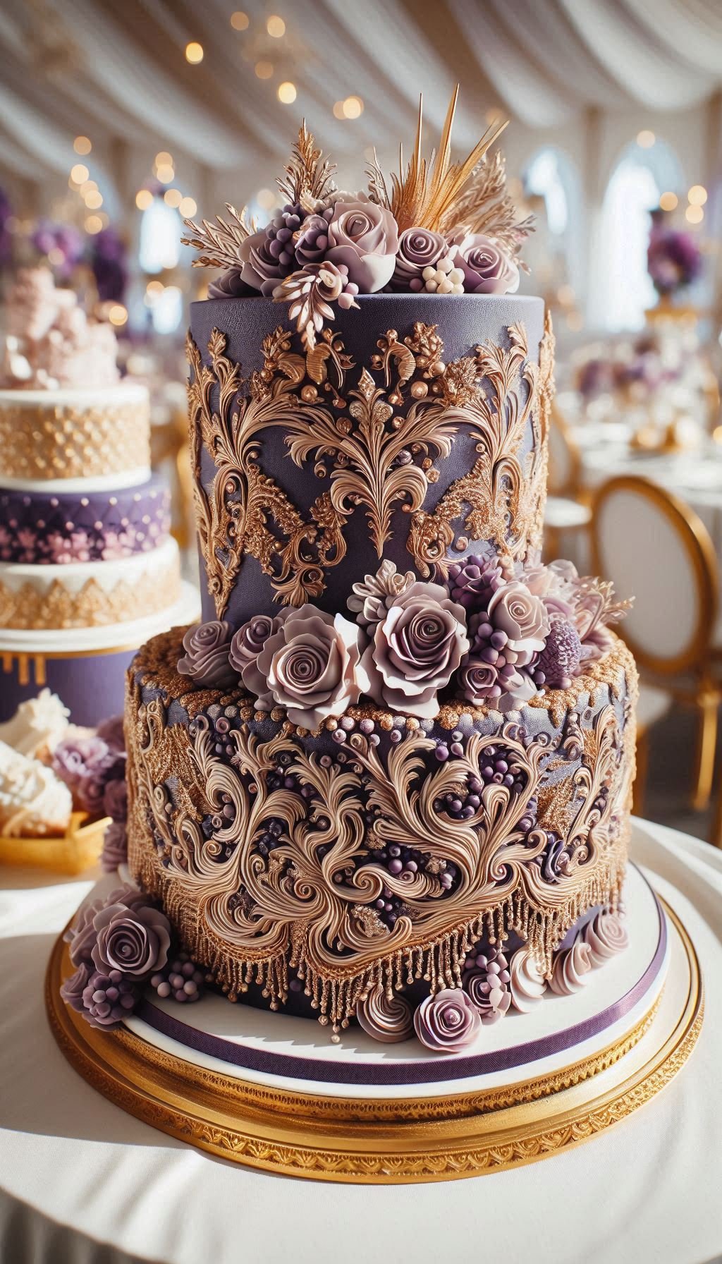 Your Royal Highness, your dessert has arrived. The Empress in Amethyst wedding cake is a design of pure majesty, fit for the ultimate royal celebration. This is the kind of statement wedding cake that elegantly rules the entire reception.