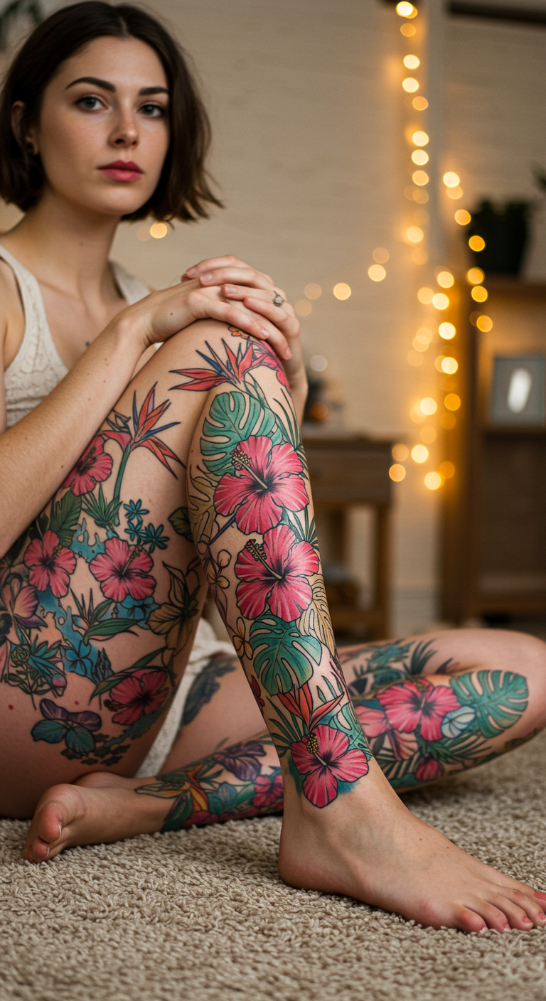 Full Sleeve Tattoos inspired by tropical blooms are all about making a statement. They burst with energy, confidence, and the spirit of the islands.