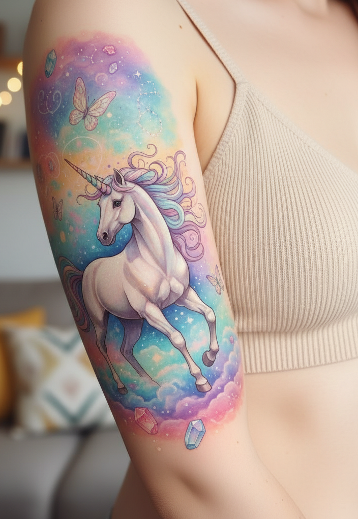 Magical Tattoos for Women: Simple secrets to stunning body art | Pocoko Unicorn tattoos are the ink equivalent of a sparkle filter. They’re Magical Tattoos for women who bring light wherever they go.