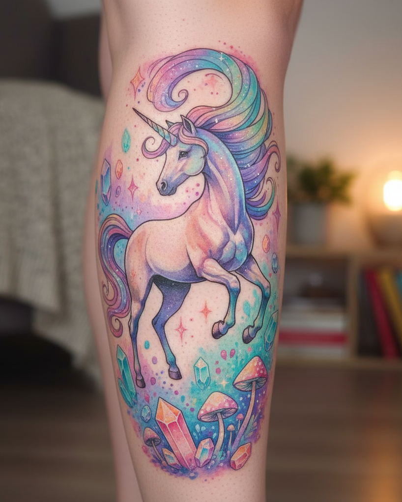 Magical Tattoos for Women: Simple secrets to stunning body art | Pocoko Unicorn tattoos say “I’m rare, radiant, and totally unstoppable.” They’re the kind of Magical Tattoos for women that glow with personality.