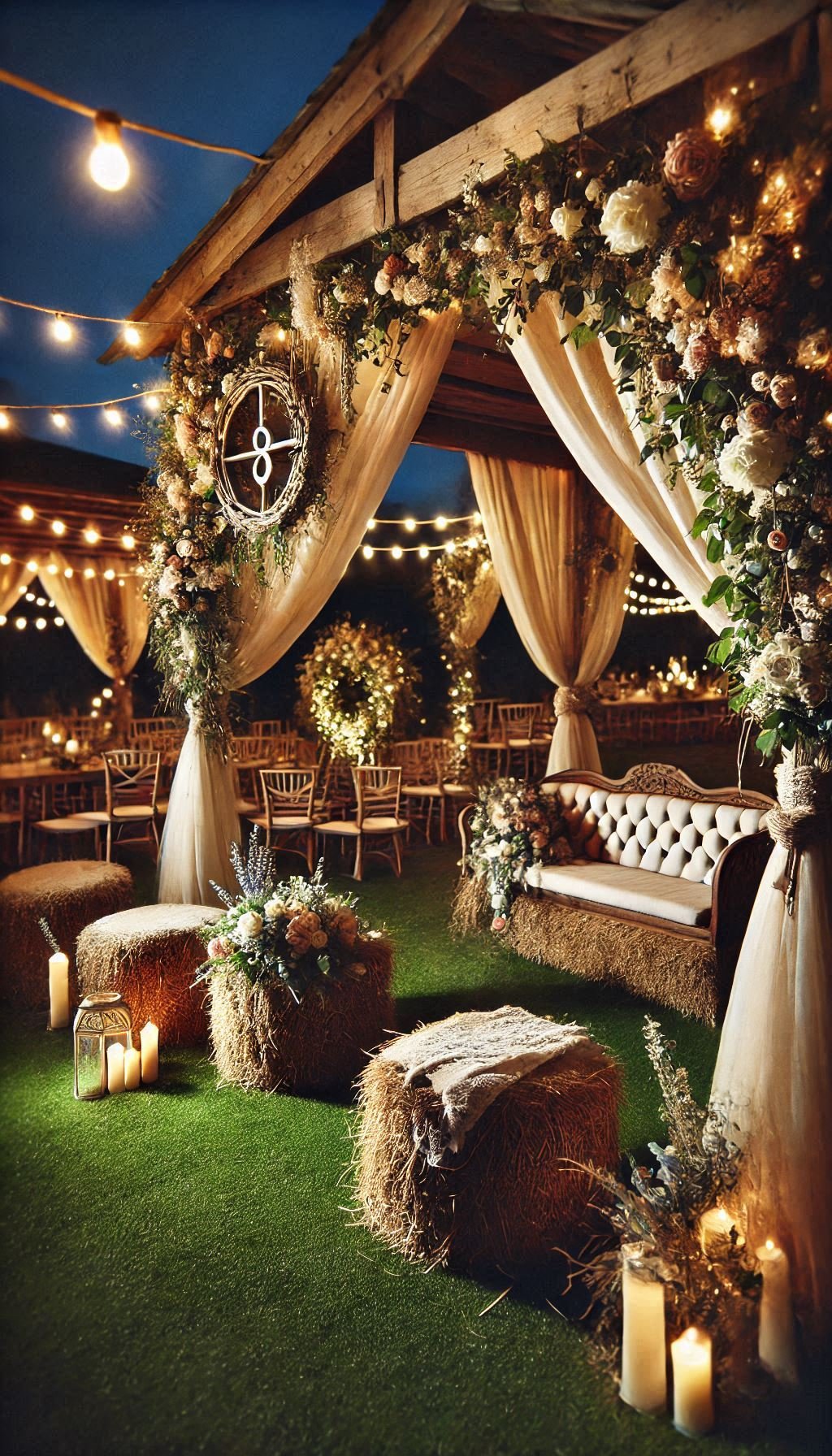 Wooden benches bring structure, fabric brings softness. Together, they create wedding decor inspo that’s rustic perfection.