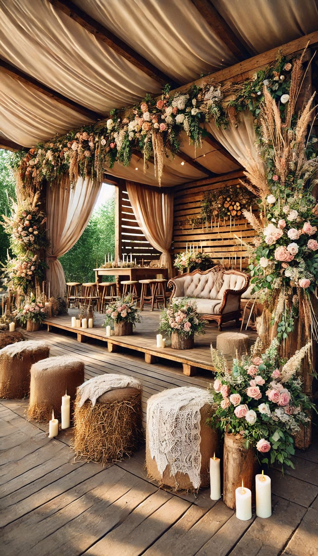 Hay bales with linen coverings are the ultimate countryside flex. Wedding decor inspo that’s laid-back but luxe.