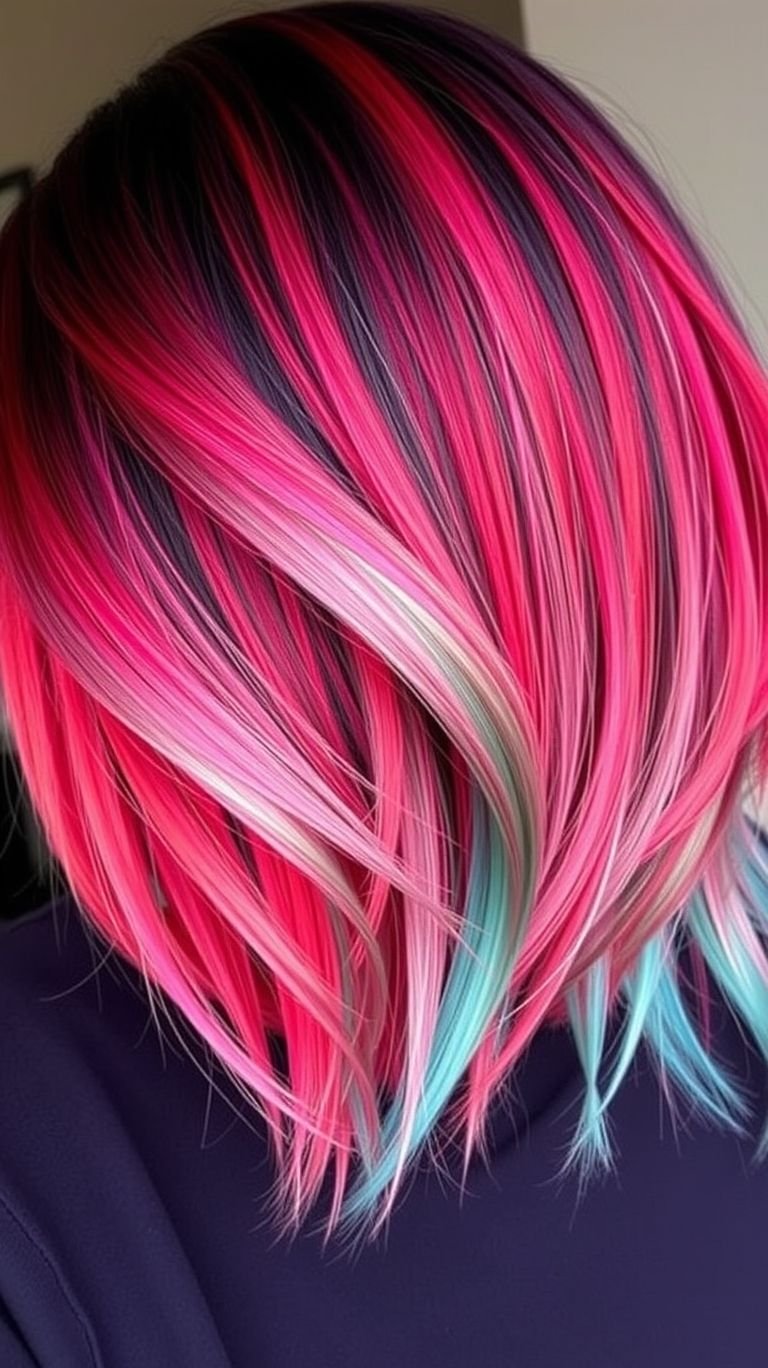 Looking for bold yet classy hair color ideas? Black hair with fiery red highlights is your go-to mix of mystery and confidence — short, striking, and absolutely unforgettable.