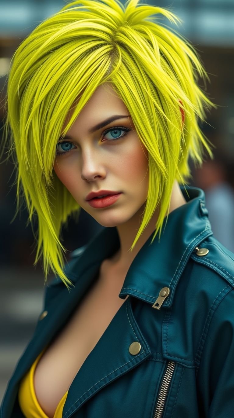 Looking for daring hair color ideas? Neon green on short hair screams confidence and creativity — perfect for those who were never meant to blend in.
