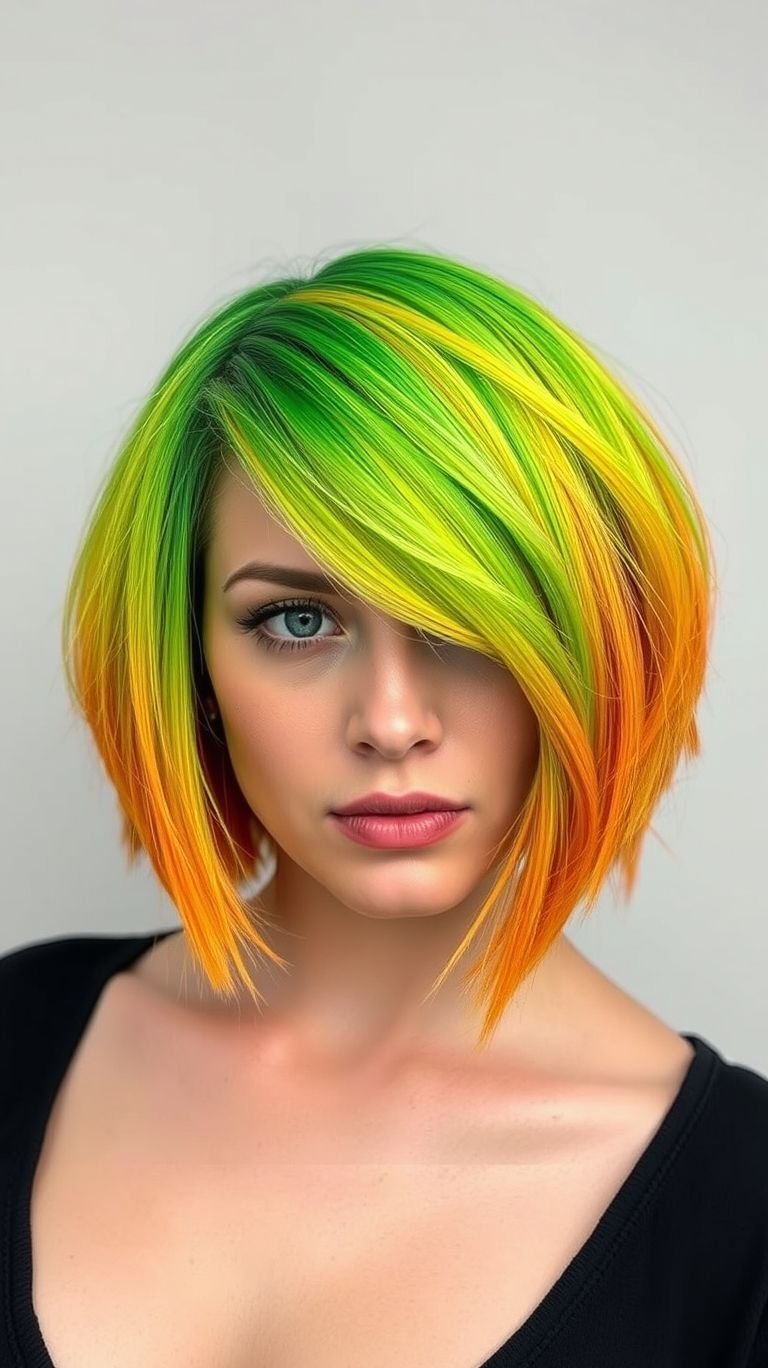 These neon green hair color ideas transform short hair into pure art — luminous, edgy, and impossible to forget.