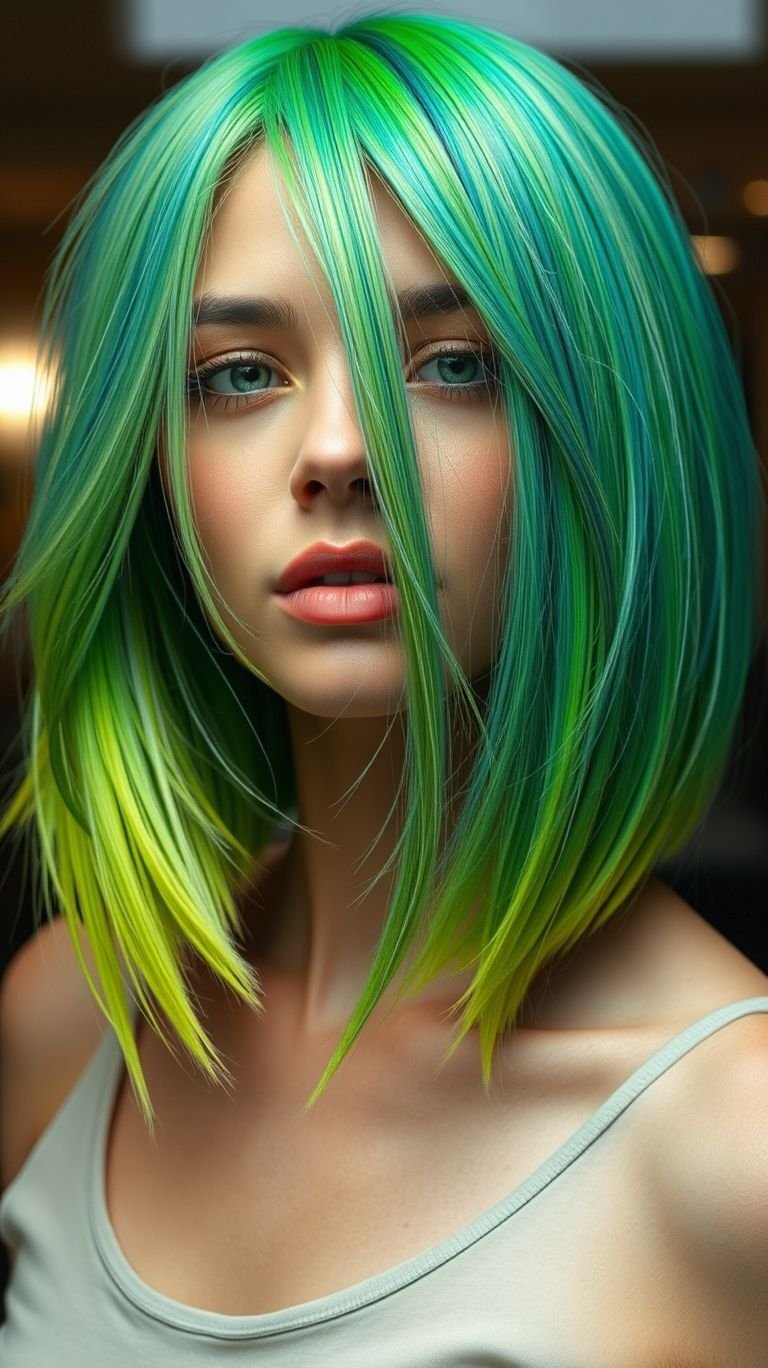 These neon green hair color ideas bring major main-character energy. Short hair, big impact, no apologies.