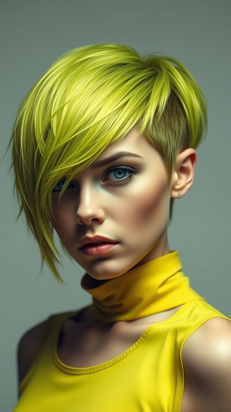 Make a glowing statement with neon green short hair color ideas — equal parts attitude, artistry, and awe.