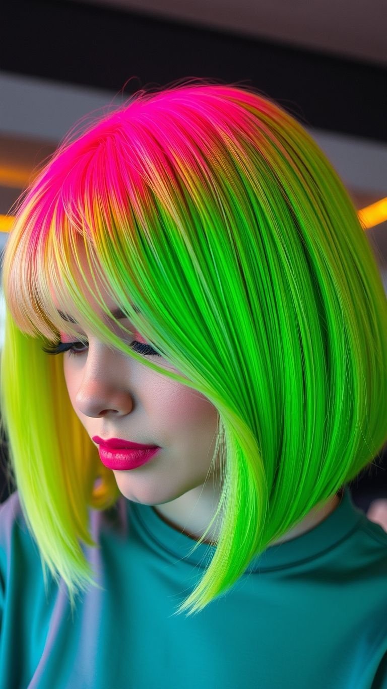 Stand out in any crowd with neon green short hair color ideas that redefine bold. It’s a vibe that says, “watch me glow.”