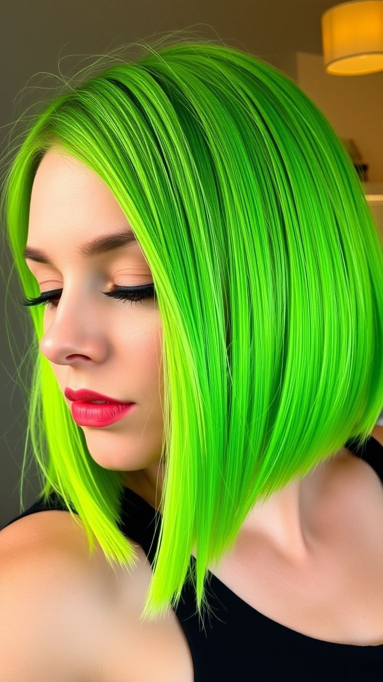 Make your short haircut pop with neon green flair. These hair color ideas are wild, electric, and totally addictive.