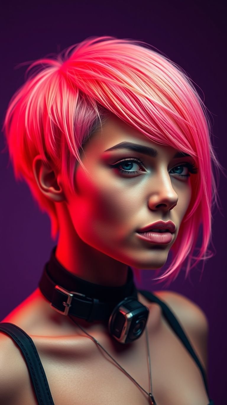 These pink neon hair color ideas aren’t for hiding in the crowd—they’re for stealing the spotlight. Short hair never looked this electric.