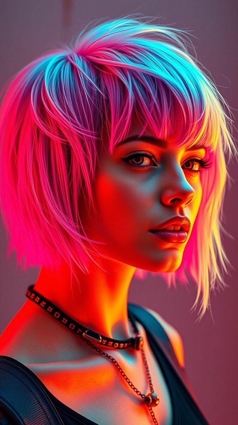 These pink neon hair color ideas scream “main character energy.” It’s the kind of short hair transformation that dares everyone else to catch up.