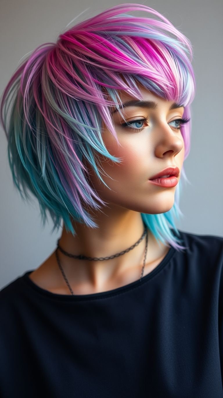 Pink and blue—because why settle for one vibe when you can own two? These short hair color ideas mix sugar and spice in the most head-turning way possible.