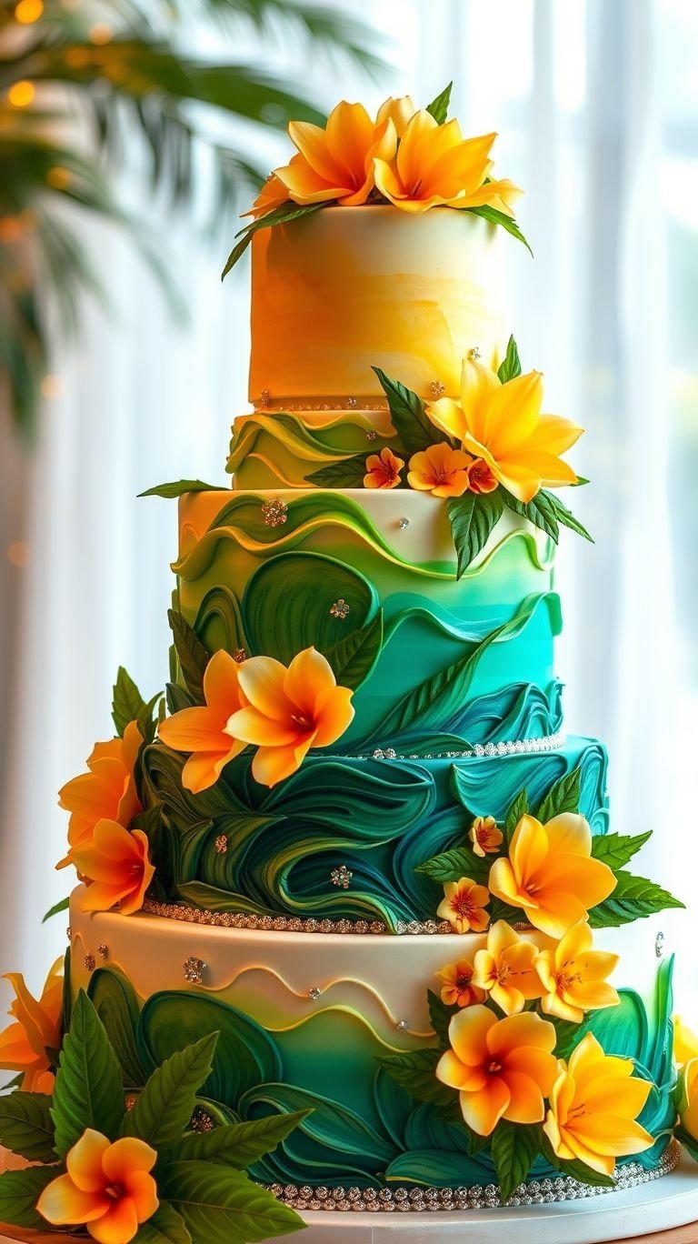 This cake looks like it’s permanently on vacation, and I fully support that vibe. If you're looking for vibrant wedding cake ideas, this is your official sign.