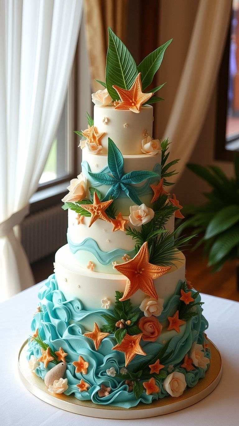 Love is sweet, but these wedding cake Ideas take sweetness to tropical heights with shells, florals, and beach-inspired charm.