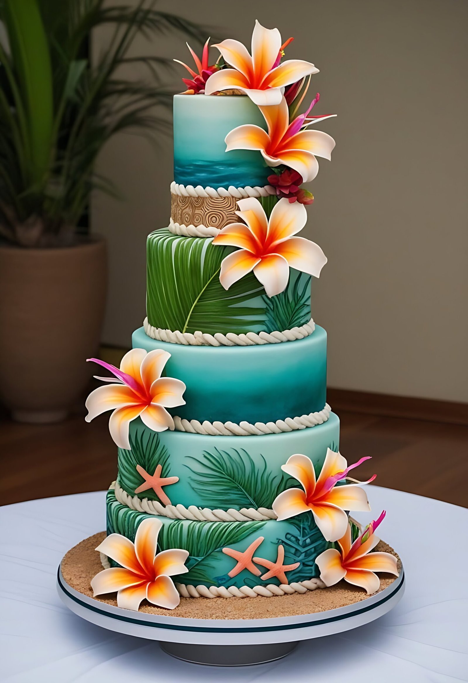 Tropical flowers, seashells, and watercolor waves — these wedding cake Ideas make every slice feel like a getaway.