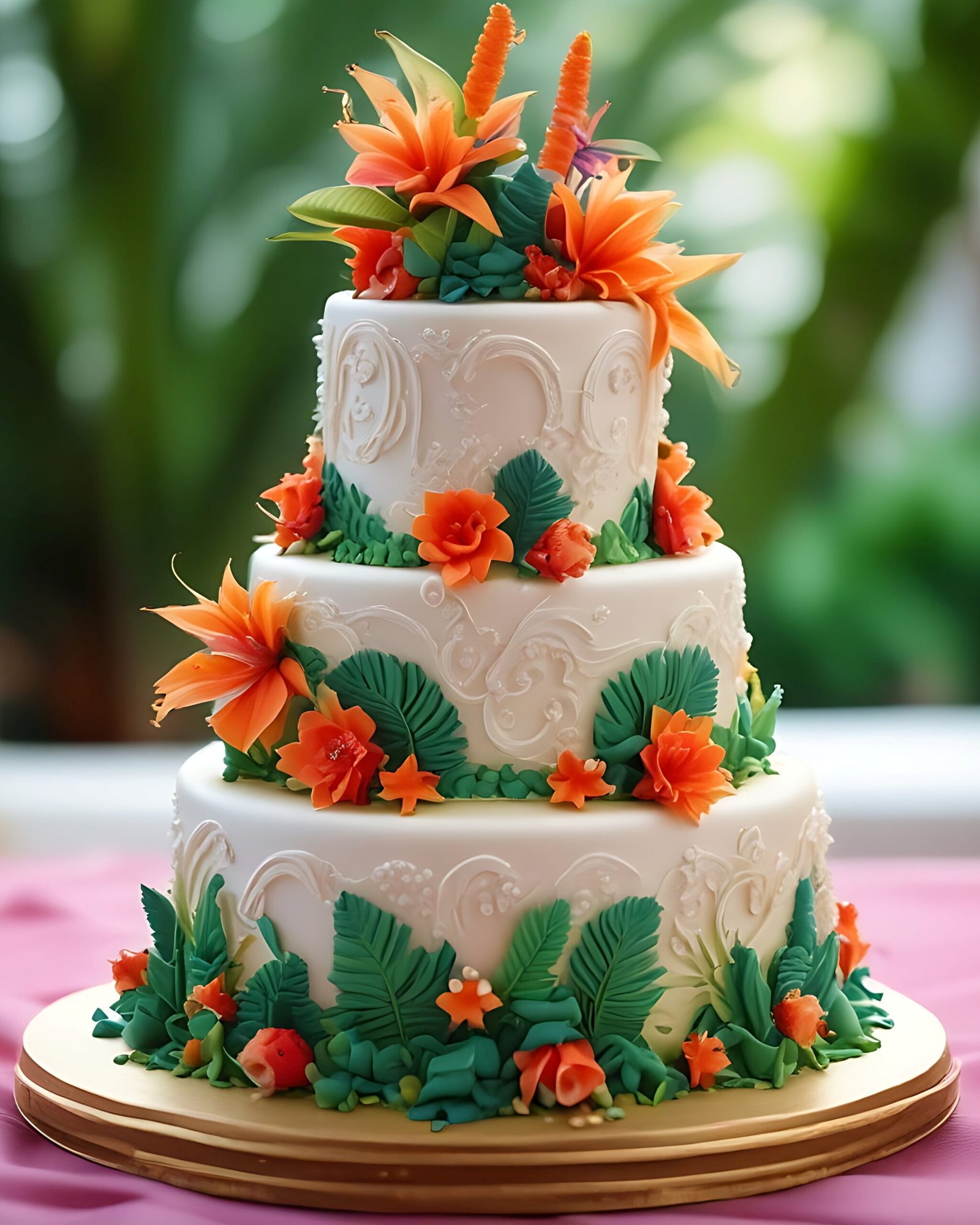 These wedding cake Ideas are proof that palm leaves and sugar shells belong together. Tropical magic, guaranteed.