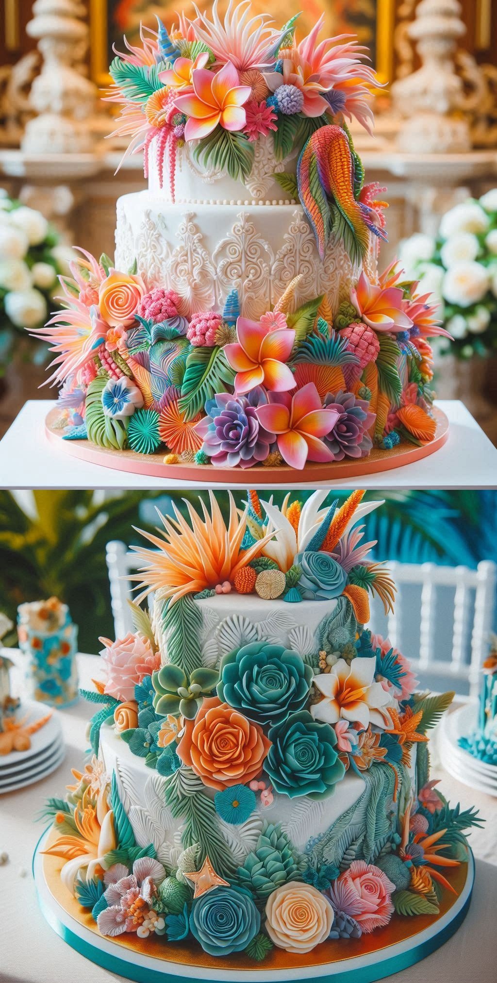 These wedding cake Ideas are where tropical elegance meets sugary bliss. Perfect for couples who like a side of sunshine with their “I do.”