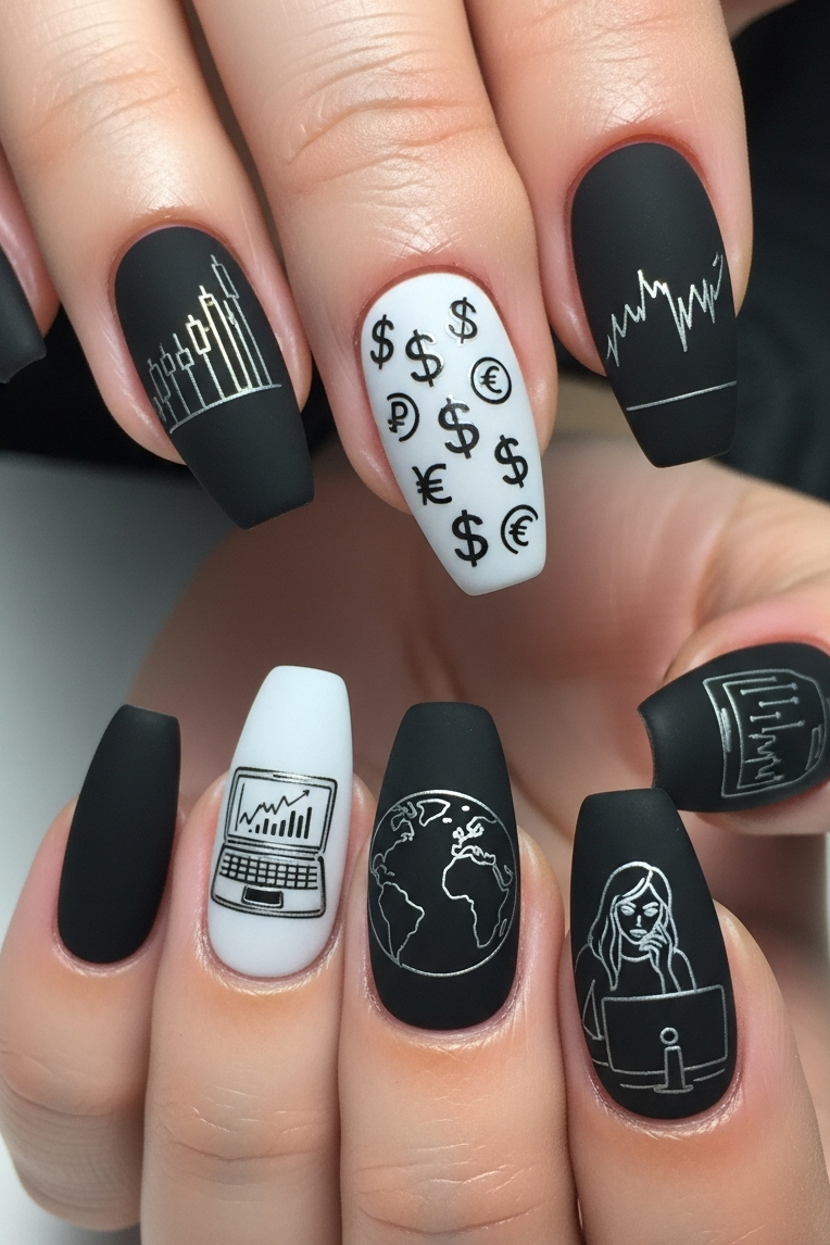 Classic Black and White – Corporate Inspired Nail Art that proves sophistication never goes out of style. Sleek, polished, and perfect for boardroom confidence.