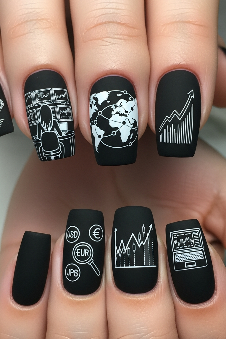 Classic Black and White – Corporate Inspired Nail Art that turns every handshake into a statement. Perfect for those who love elegance with an edge.