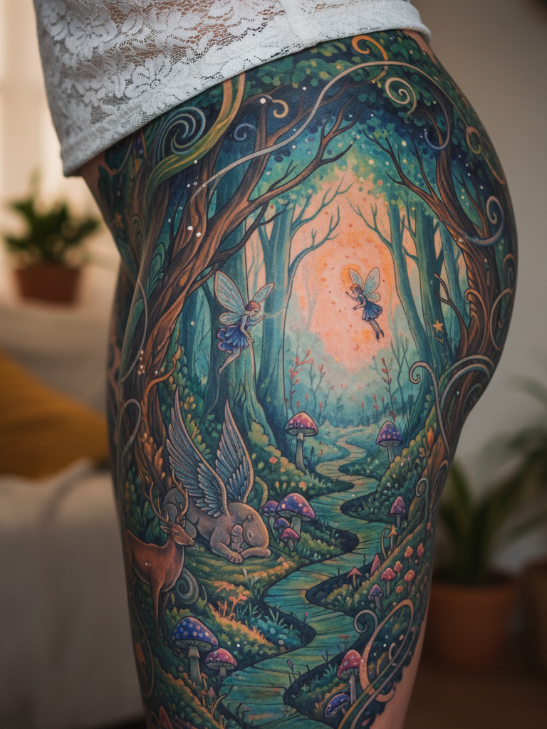 Magical Tattoos for Women: 45+ Enchanting Inspirations | Pocoko Enchanted forest designs are for the woman who prefers her magic subtle. Mossy textures, tiny moons, and silhouettes that whisper instead of shout.