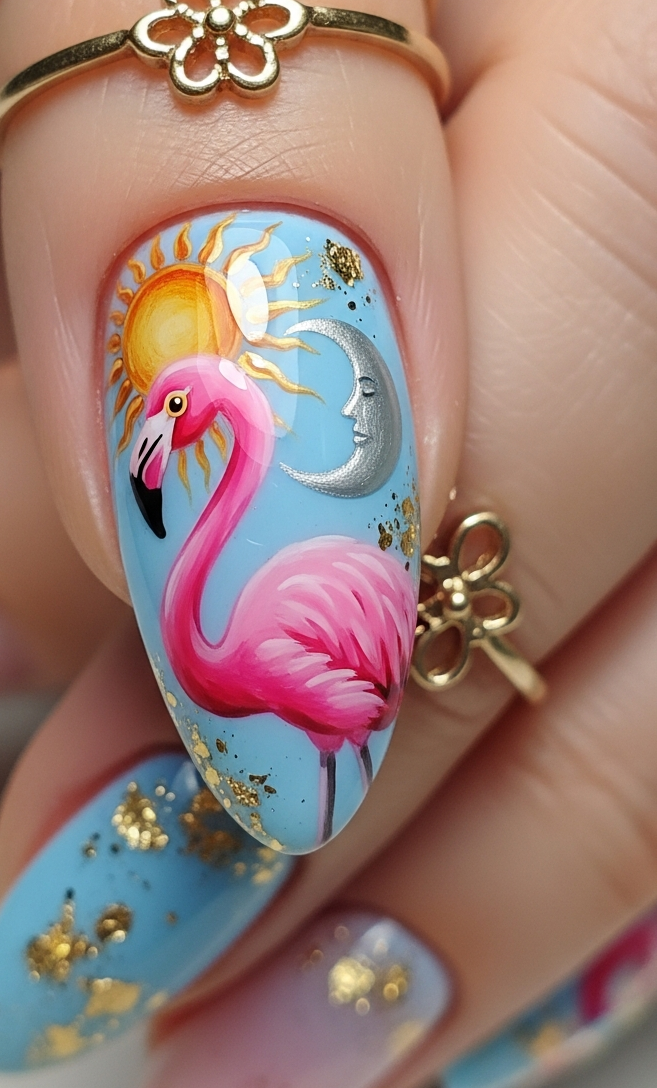 Flamingo Nailart Ideas 2026: 60+ Sensational Inspirations | Pocoko This manicure idea is basically sunshine in polish form. Flamingos bring the flair, glossy finishes bring the glam.