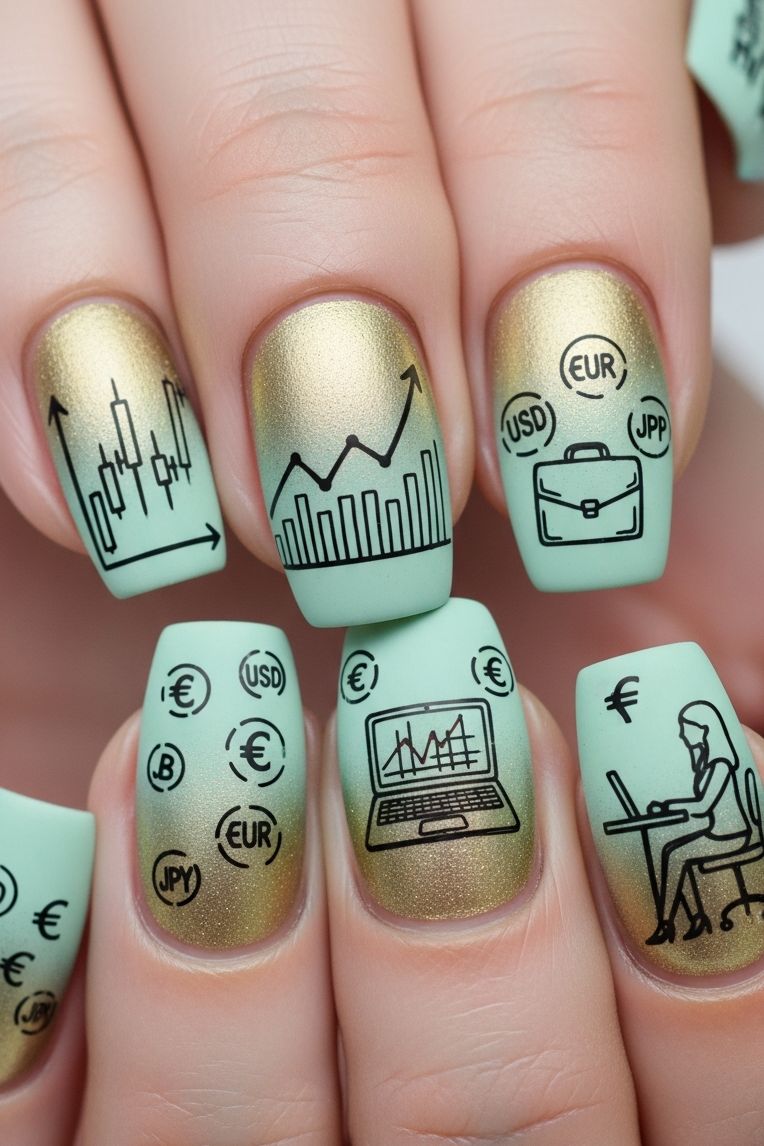 Gold and Mint Ombre – Corporate Inspired Nail Art that proves power dressing isn’t just for suits. Your nails can carry confidence with a dash of charm.