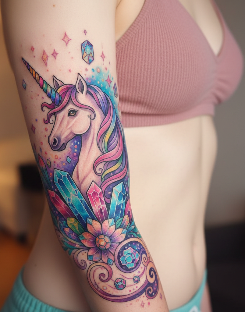 Magical Tattoos for Women: 45+ Enchanting Inspirations | Pocoko A unicorn tattoo on the hand feels like carrying a guardian of wonder. Elegant lines, dreamy details, and a spark of rebellion.