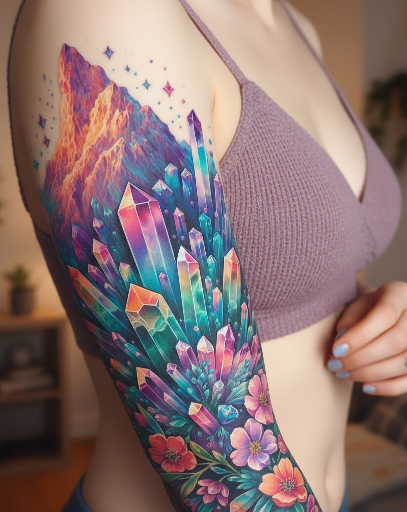 Magical Tattoos for Women: 45+ Enchanting Inspirations | Pocoko There’s balance in a crystal tattoo. Strong edges, delicate detailing, and a vibe that feels both calming and empowering.